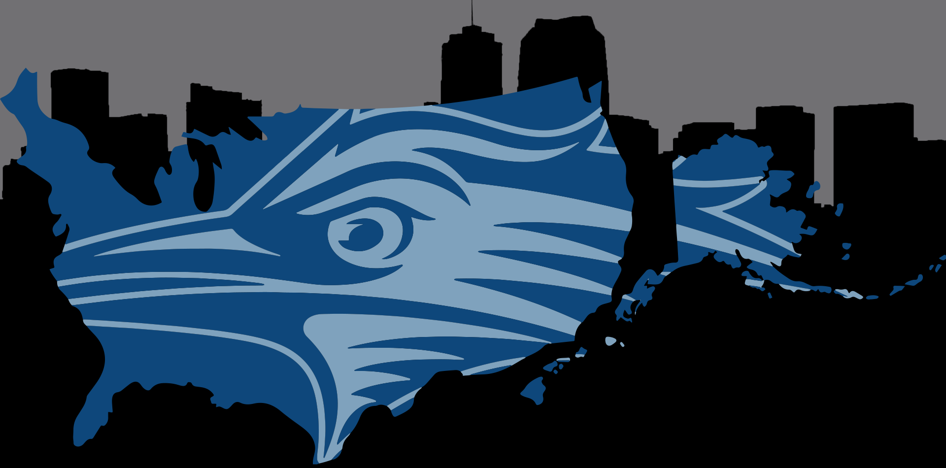 Geographical Alumni graphic with a birdhead over a map of the U.S. with the Denver skyline in the background